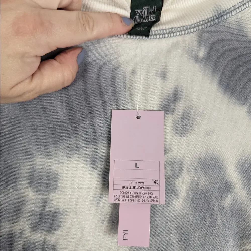 Wild Fable Gray and White Tie Dyed Mock Neck Cropped Sweatshirt Size Large NWT - Picture 8 of 9